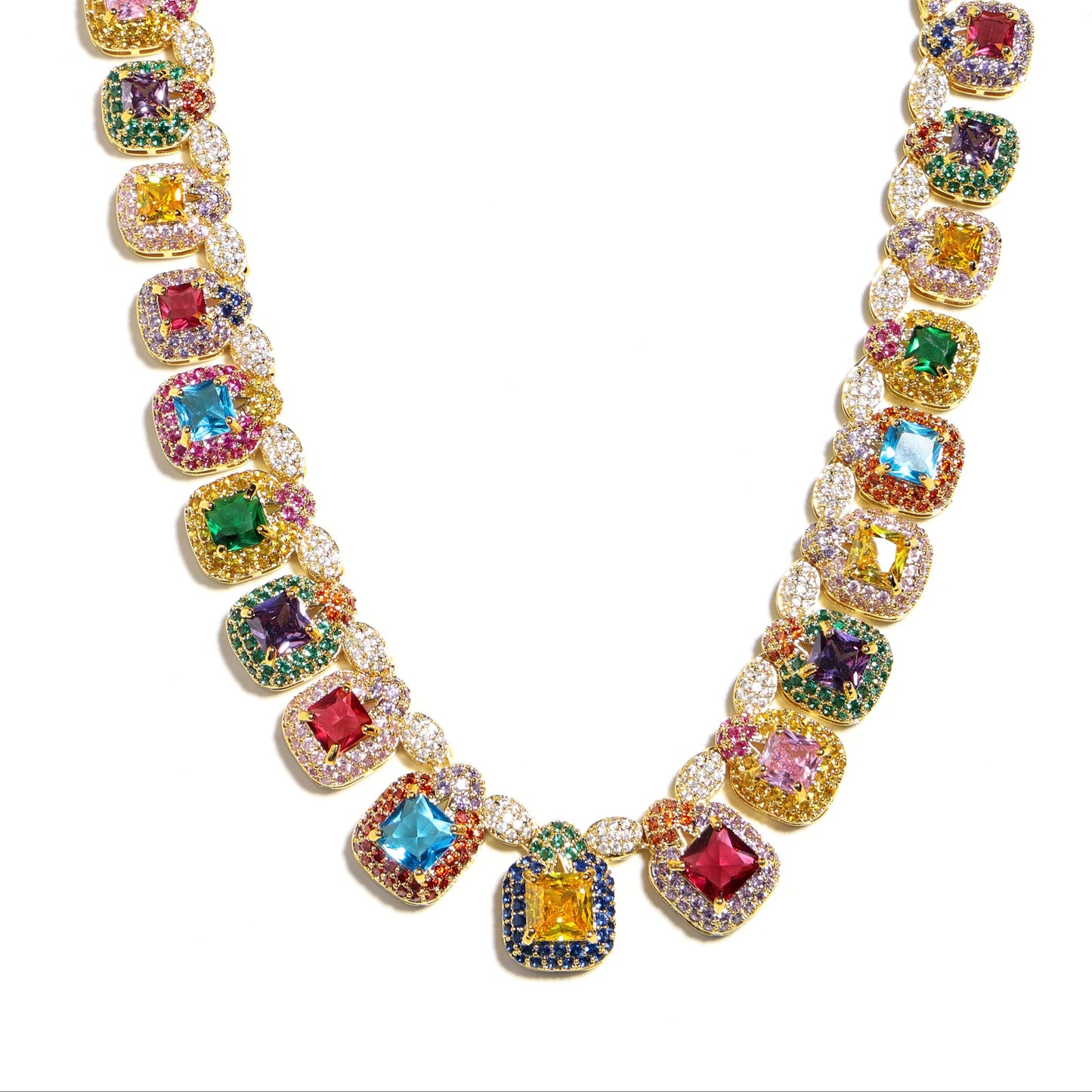 Brilliance Emerald-Cut Splendor & Pave Gemstone Necklace