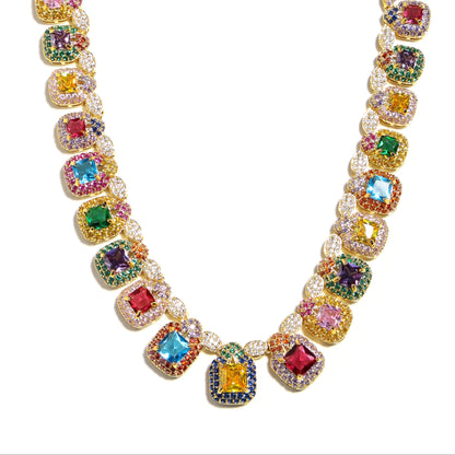 Brilliance Emerald-Cut Splendor & Pave Gemstone Necklace