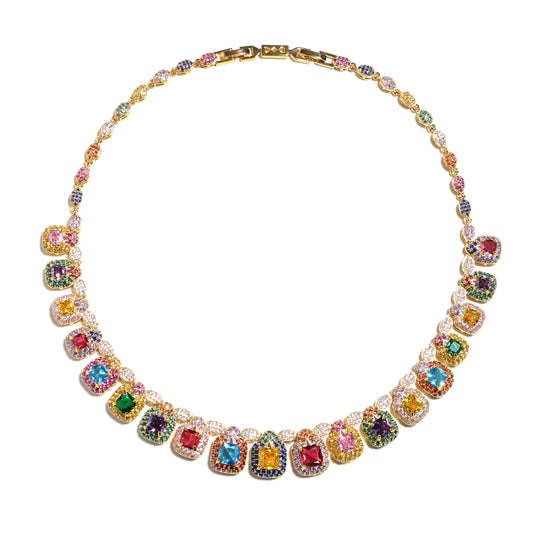 Brilliance Emerald-Cut Splendor & Pave Gemstone Necklace