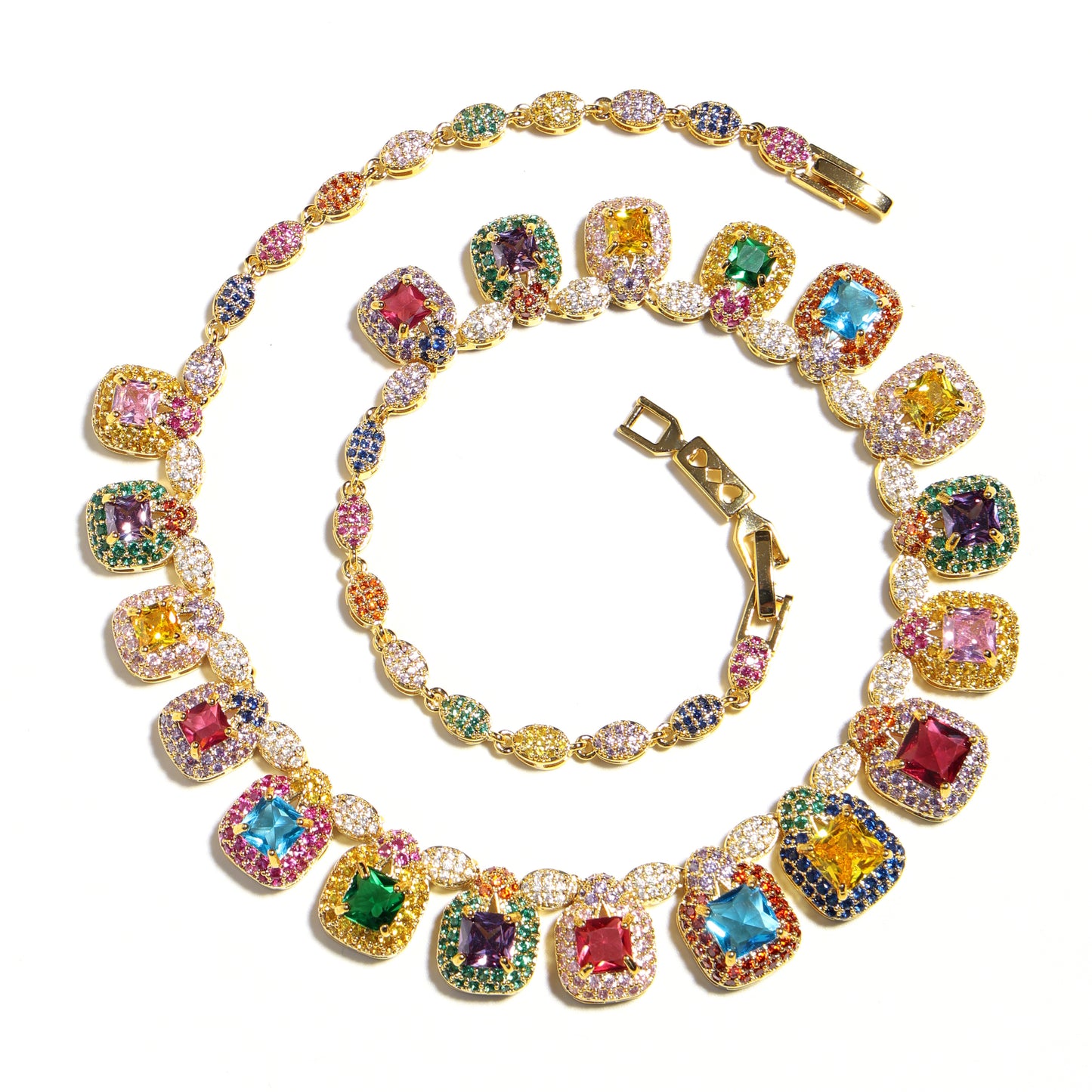 Brilliance Emerald-Cut Splendor & Pave Gemstone Necklace