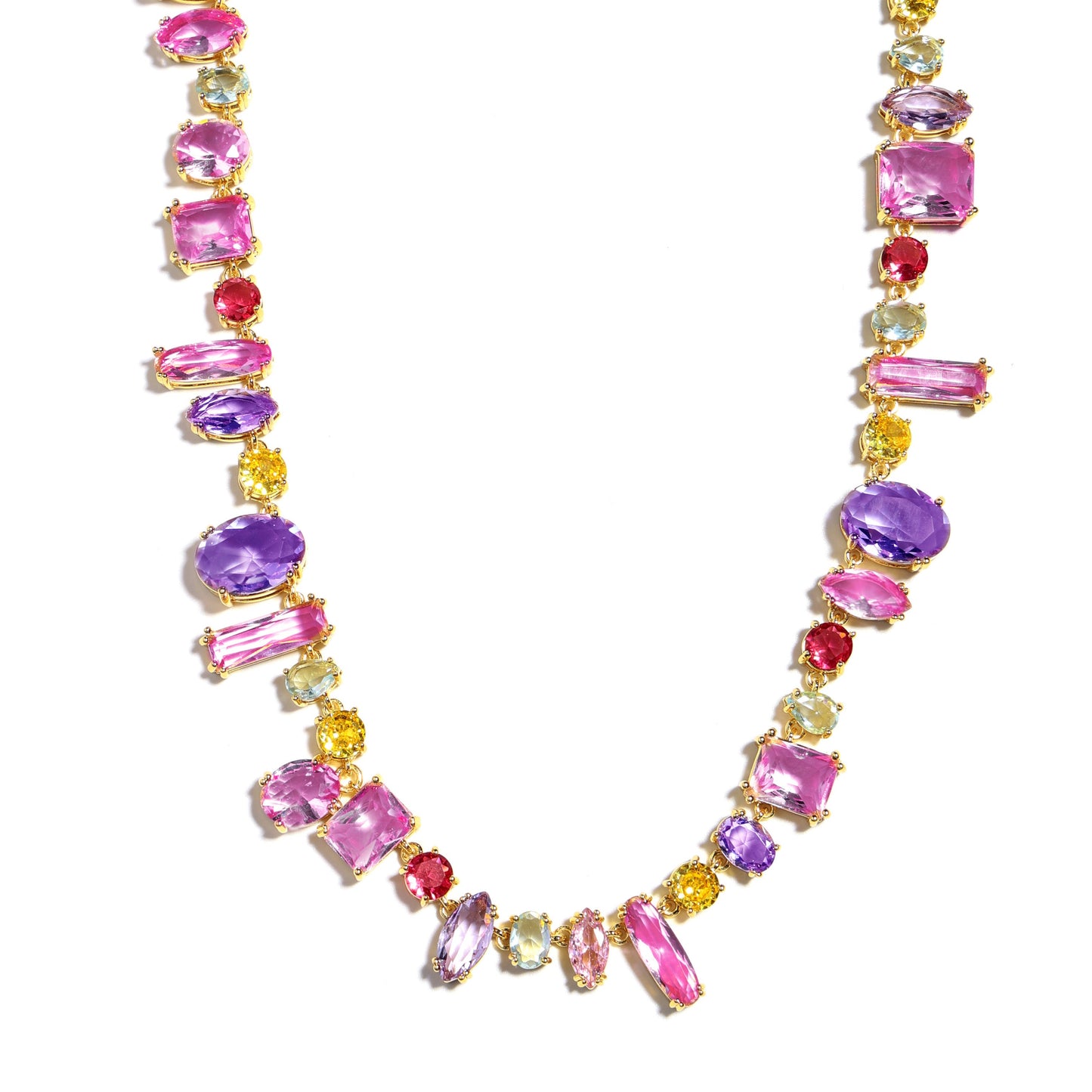 Majestic Aura Multi-Gemstone Gradient Cascade Necklace