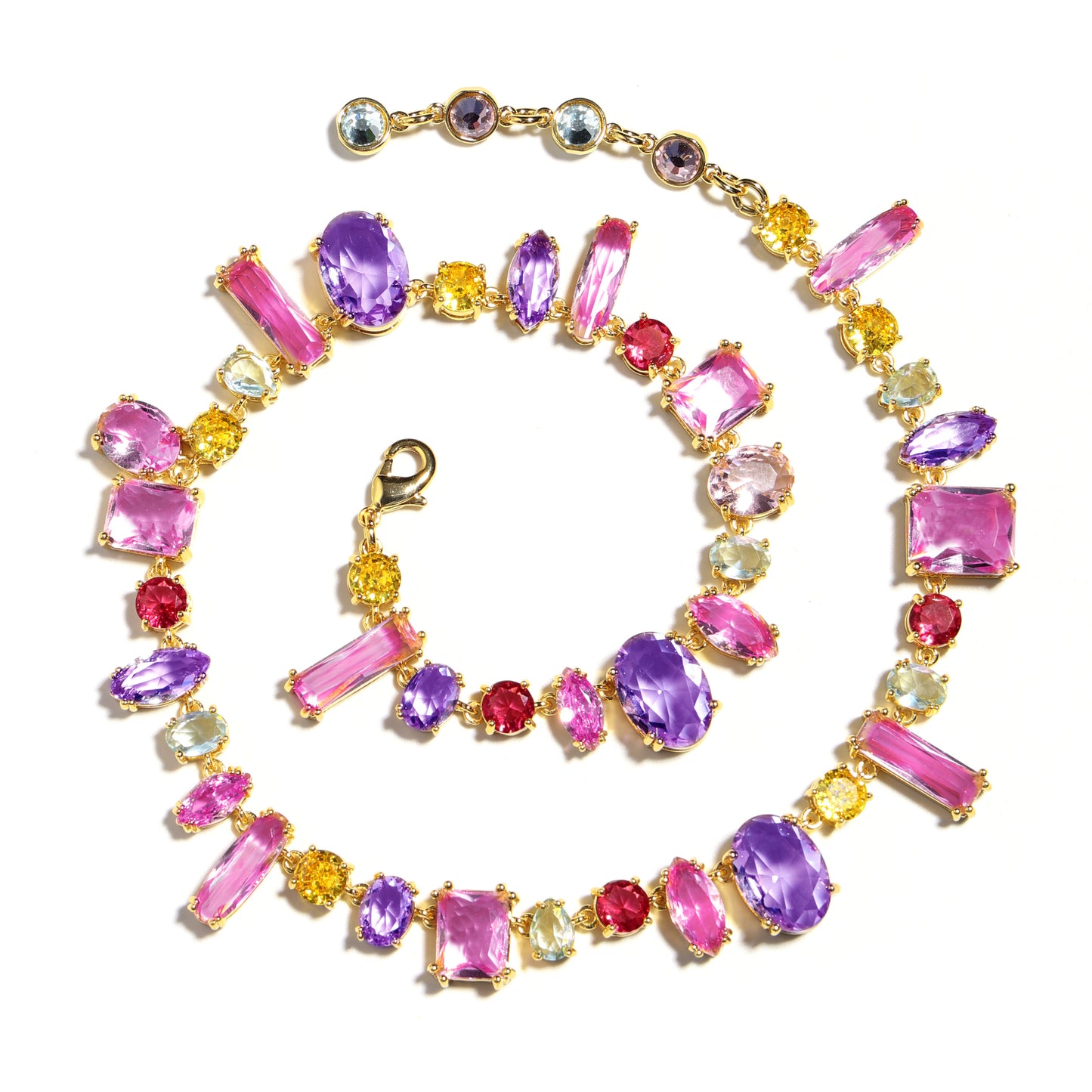 Majestic Aura Multi-Gemstone Gradient Cascade Necklace