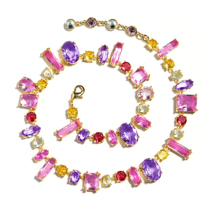 Majestic Aura Multi-Gemstone Gradient Cascade Necklace