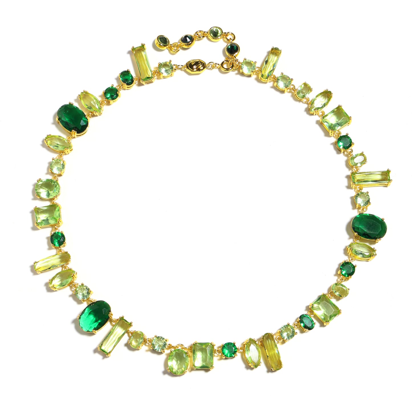 Emerald Cascade Multi-Cut Green Crystal Statement Necklace