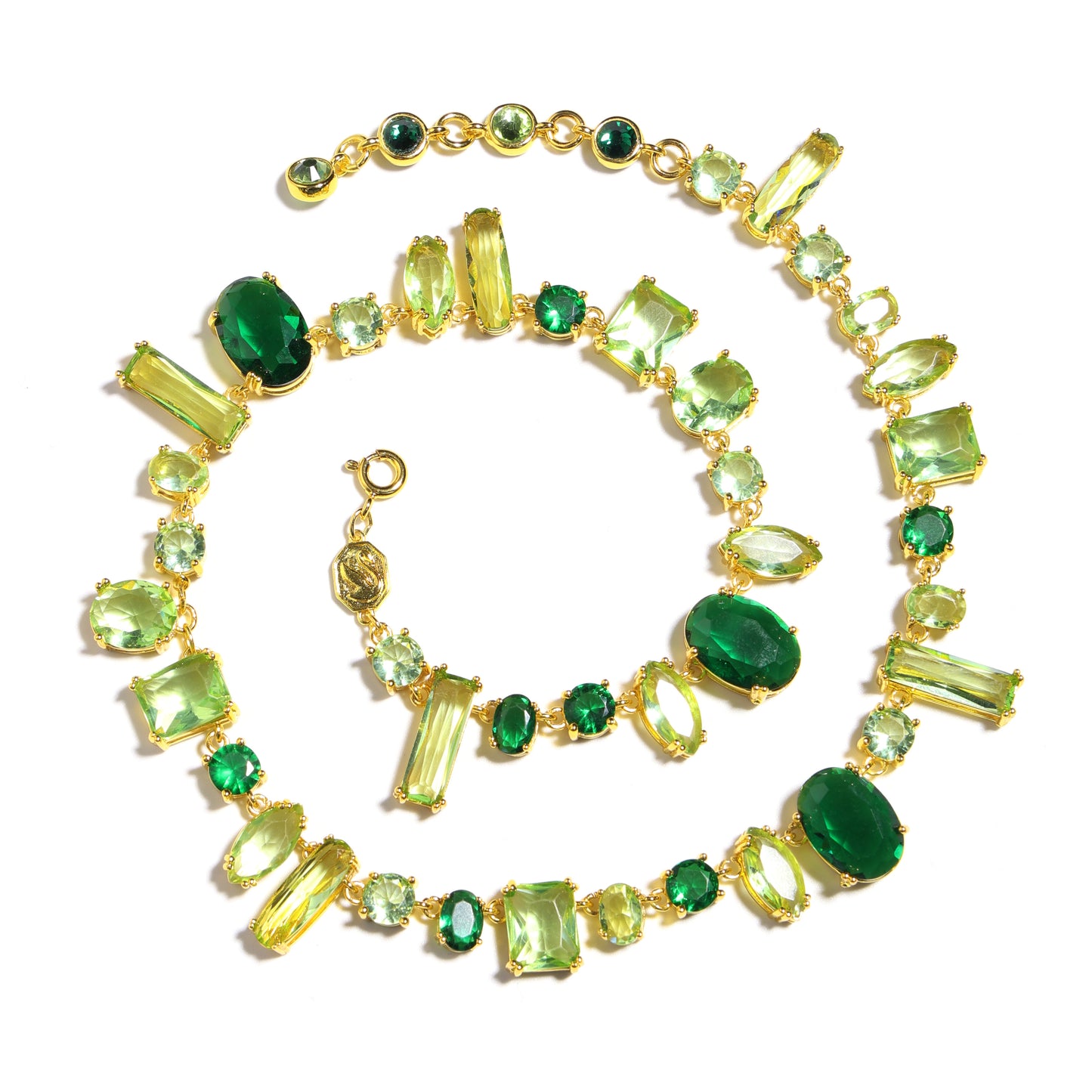 Emerald Cascade Multi-Cut Green Crystal Statement Necklace