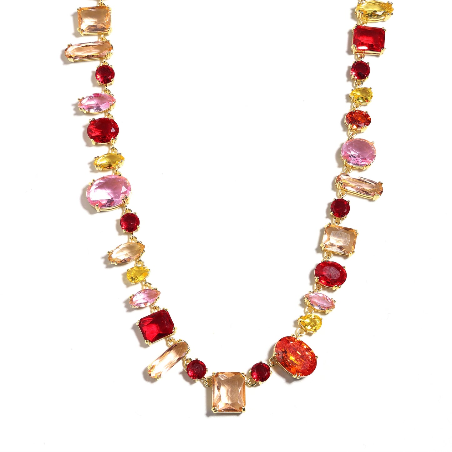 Crimson Sunset Gradient Multi-Cut Crystal Cascade Necklace