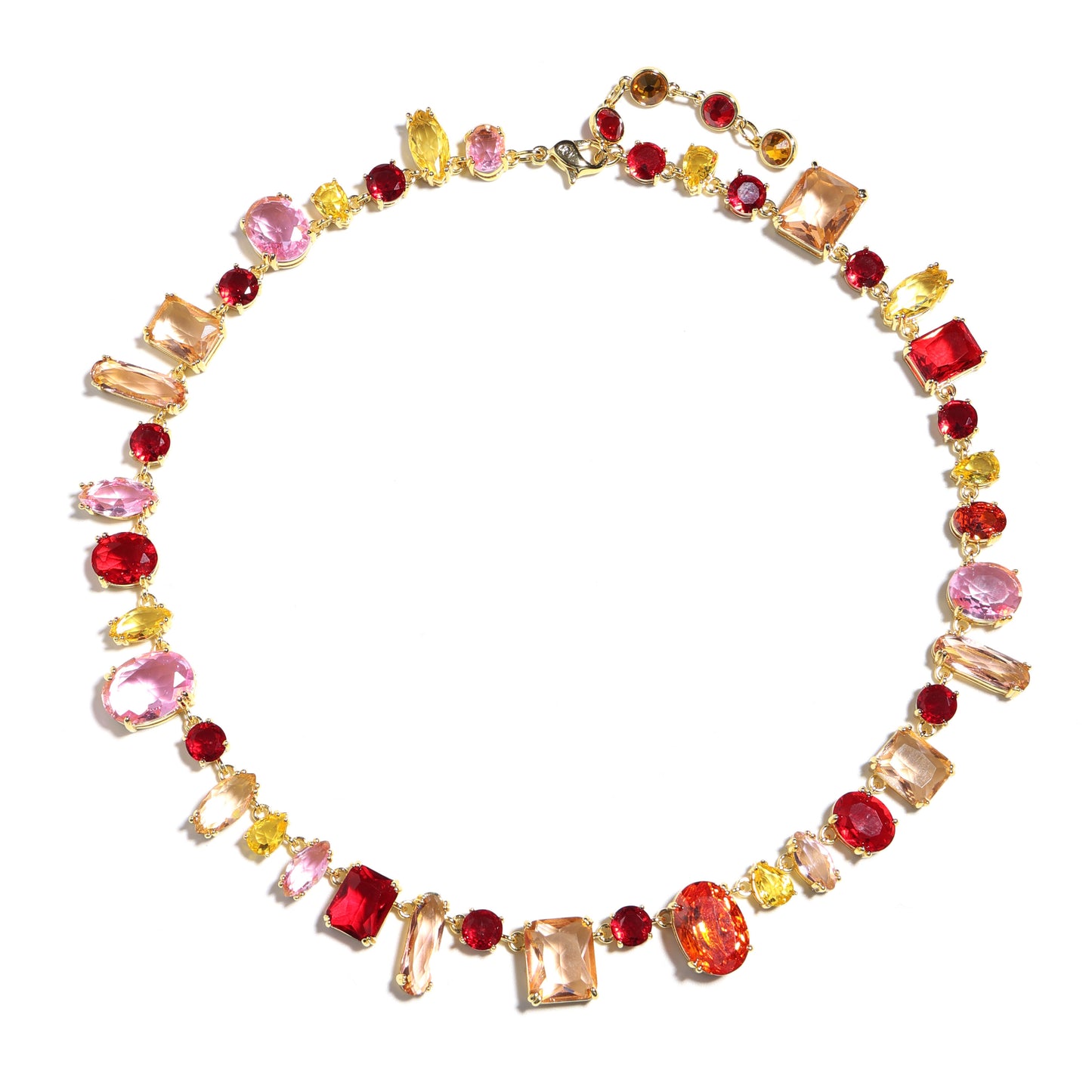 Crimson Sunset Gradient Multi-Cut Crystal Cascade Necklace