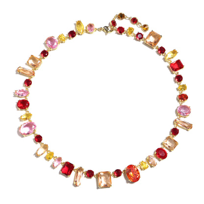 Crimson Sunset Gradient Multi-Cut Crystal Cascade Necklace