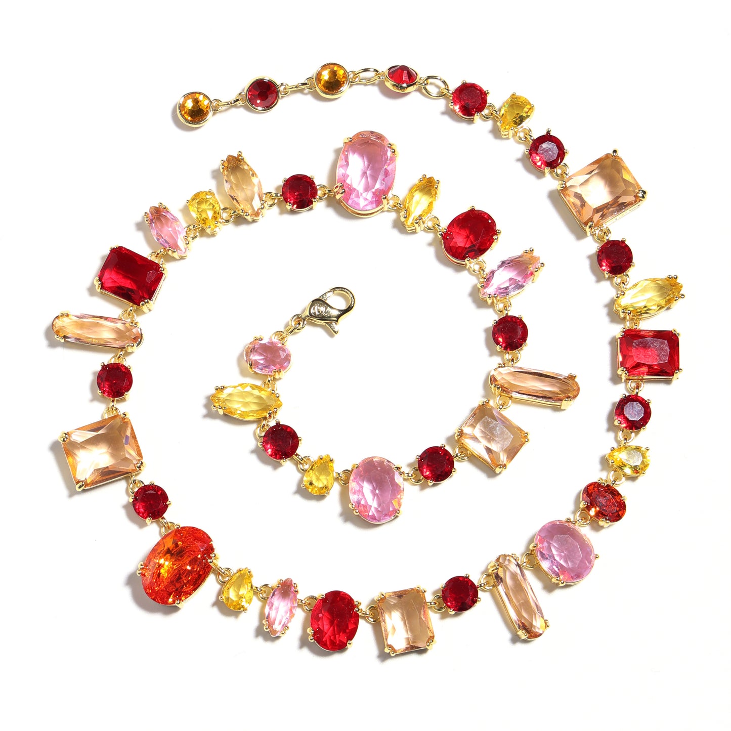 Crimson Sunset Gradient Multi-Cut Crystal Cascade Necklace