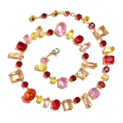 Crimson Sunset Gradient Multi-Cut Crystal Cascade Necklace