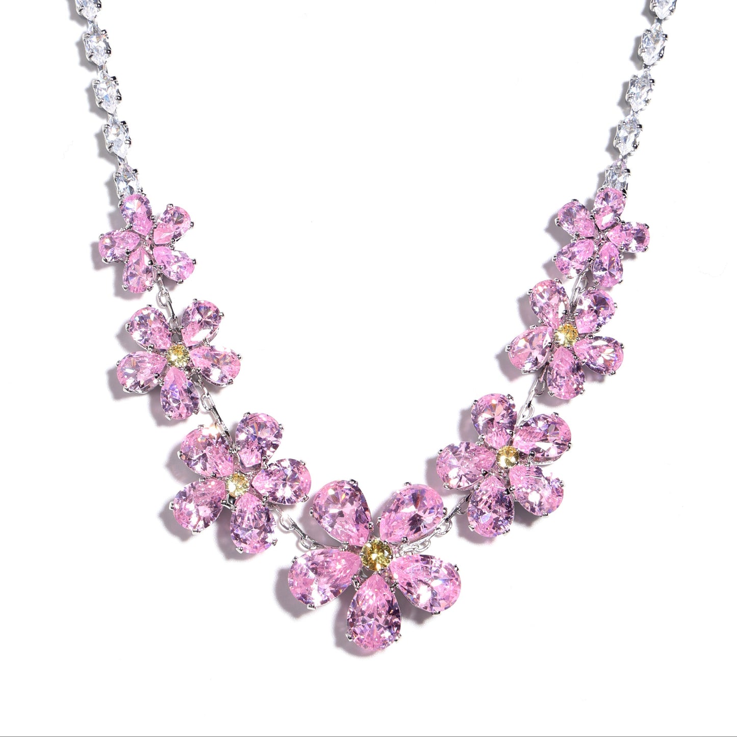 Blossom Cascade Graduated Pink Diamond Flower Necklace