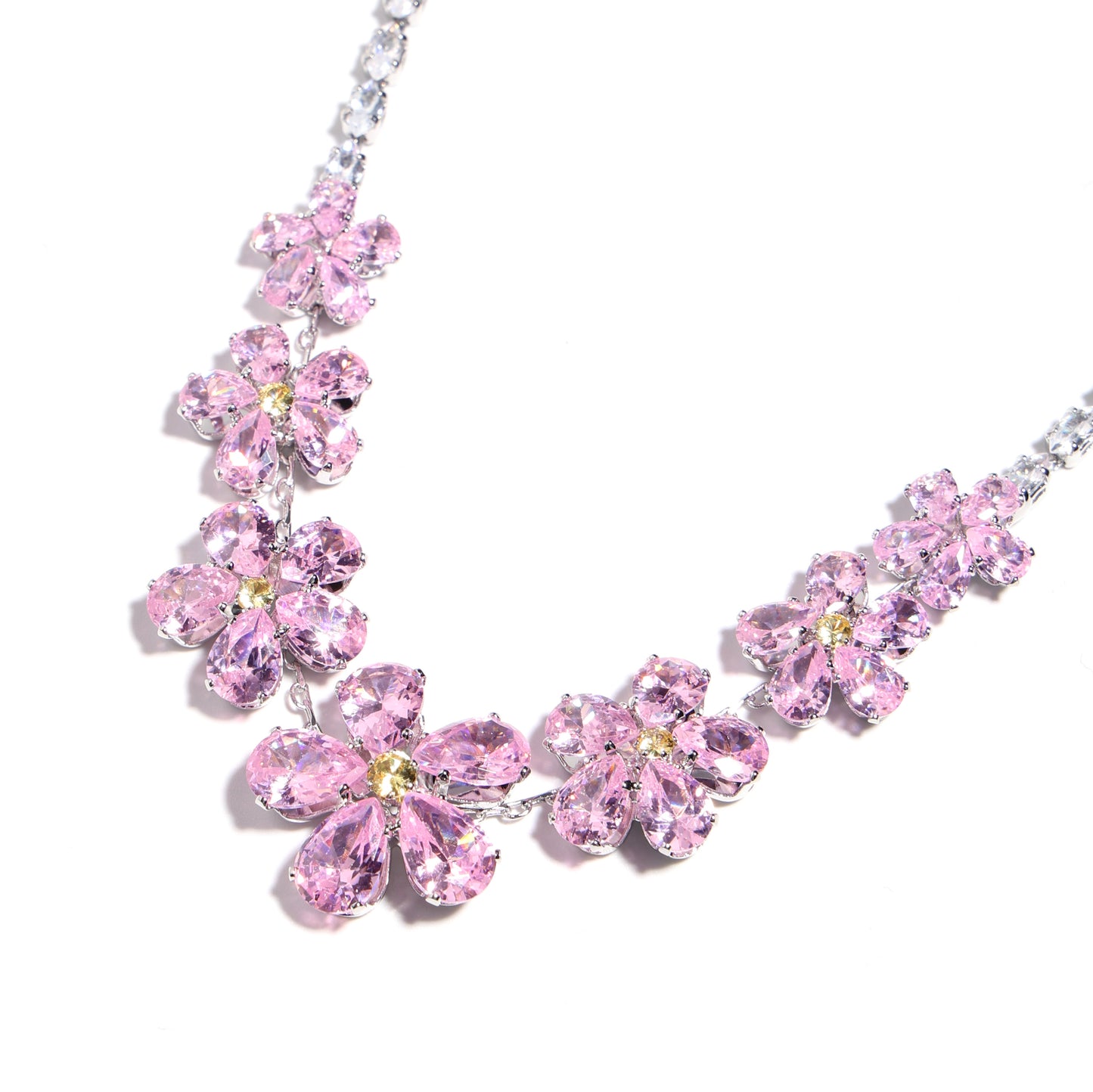 Blossom Cascade Graduated Pink Diamond Flower Necklace