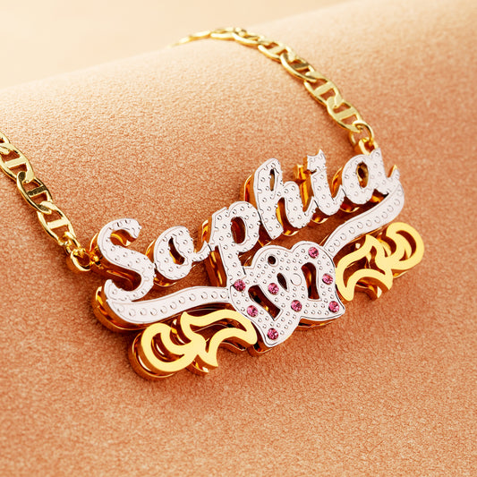 Double Plated Double Heart Name Necklace