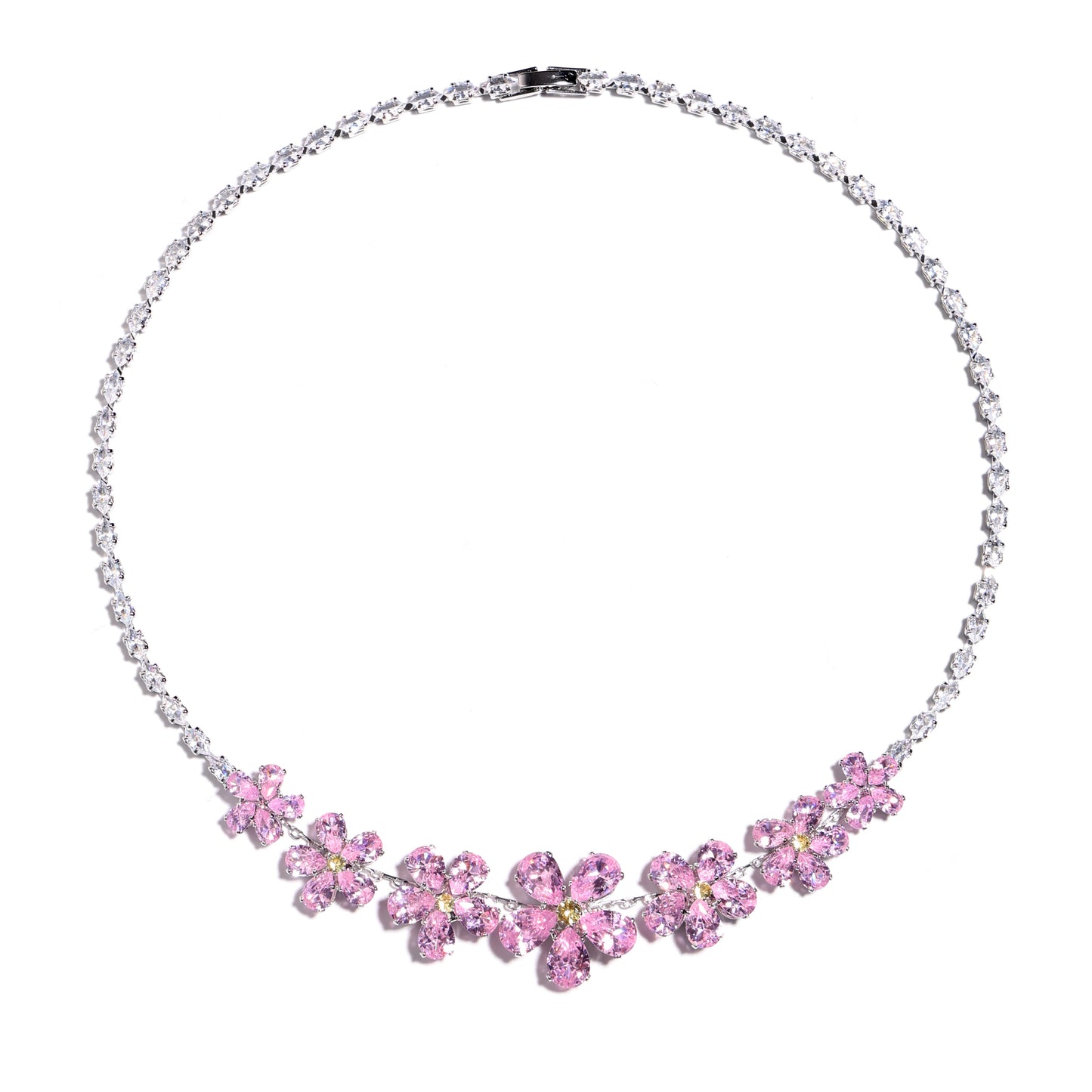 Blossom Cascade Graduated Pink Diamond Flower Necklace