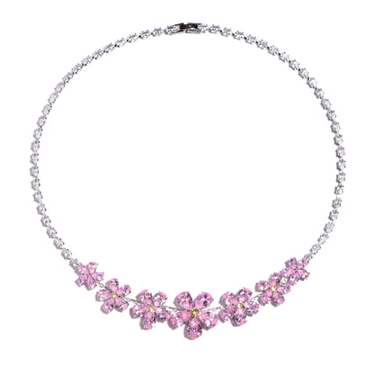 Blossom Cascade Graduated Pink Diamond Flower Necklace