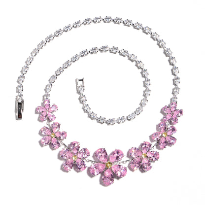 Blossom Cascade Graduated Pink Diamond Flower Necklace