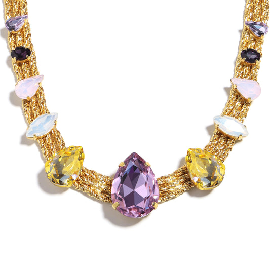 Gold Royal Amethyst Drop Woven Necklace