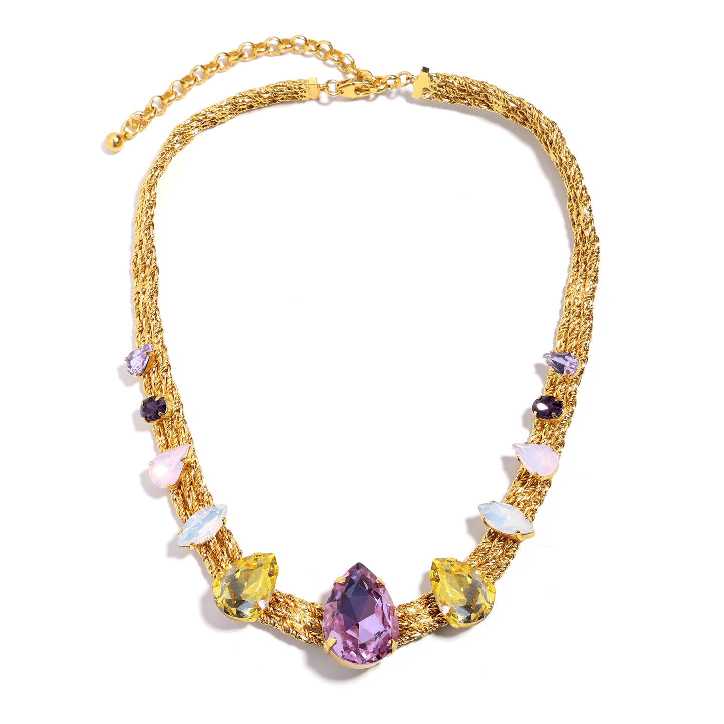 Gold Royal Amethyst Drop Woven Necklace