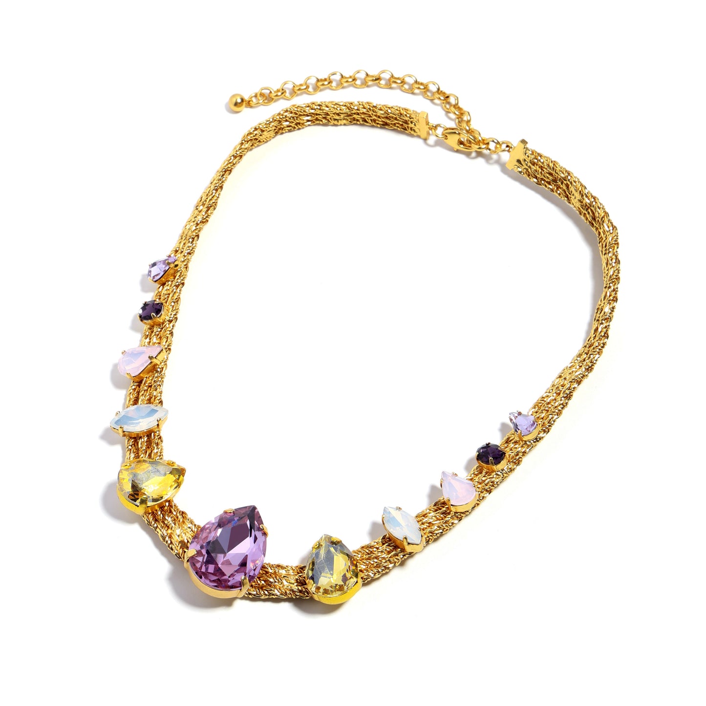 Gold Royal Amethyst Drop Woven Necklace