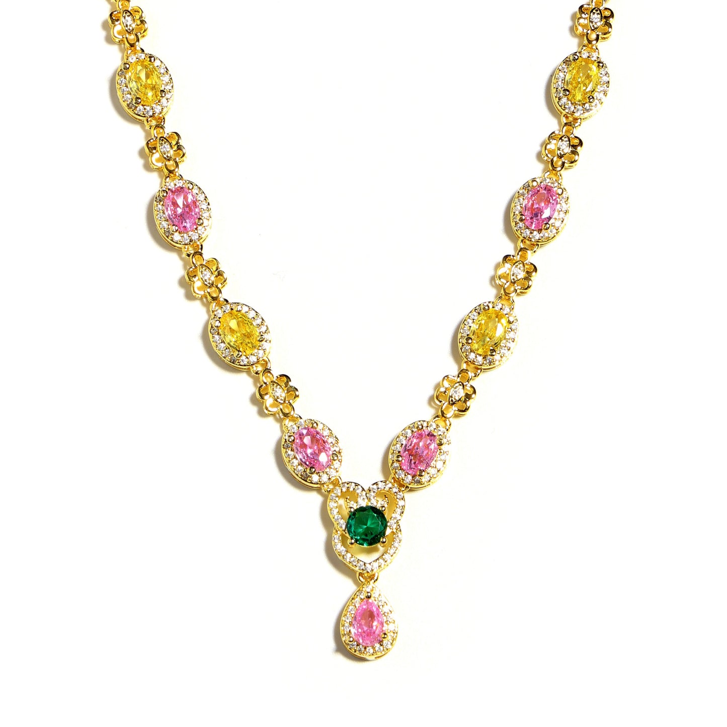 Delicate Tri-Color Gemstone Drop Necklace