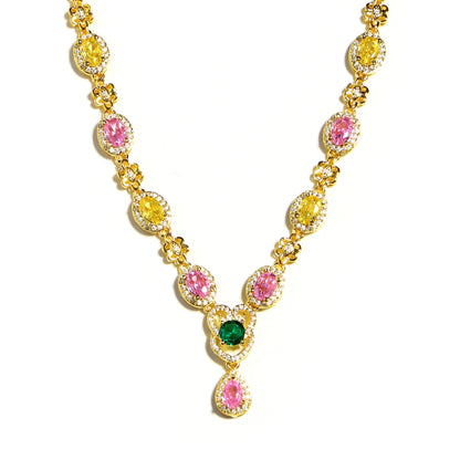 Delicate Tri-Color Gemstone Drop Necklace