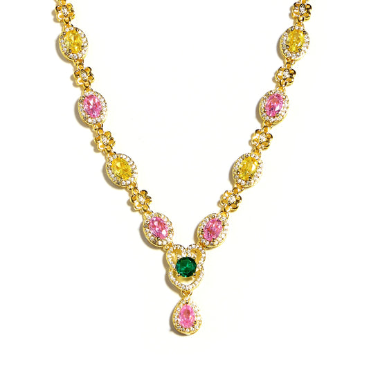 Delicate Tri-Color Gemstone Drop Necklace