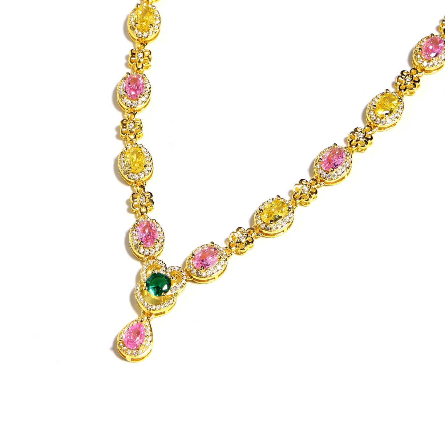 Delicate Tri-Color Gemstone Drop Necklace