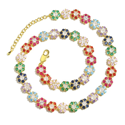 Multi Floral Wreath Gemstone Necklace