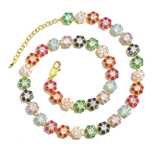 Multi Floral Wreath Gemstone Necklace