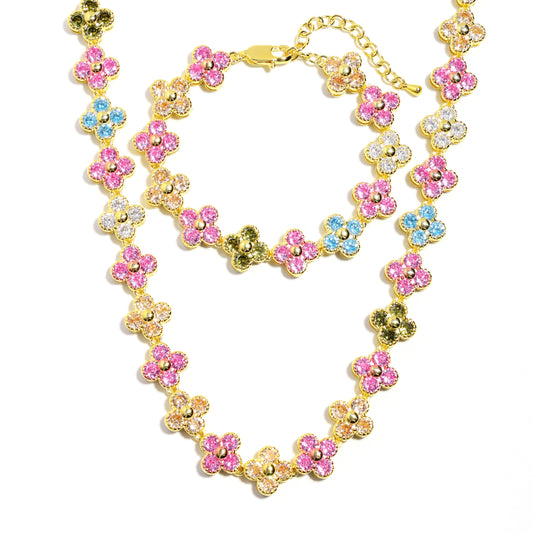 Blossom Tourmaline Gemstone Set (Unisex Necklace ＆ Bracelet)