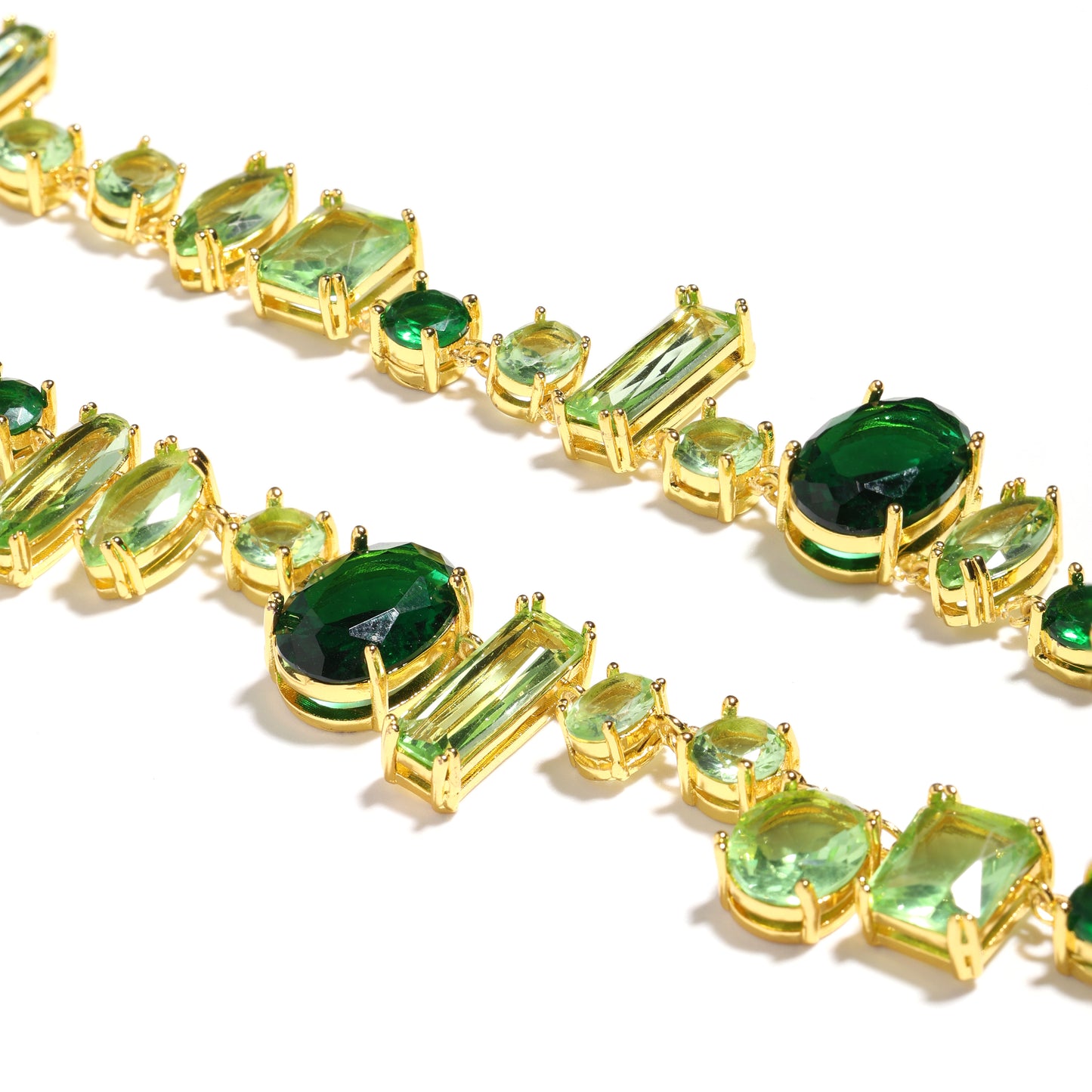 Emerald Cascade Multi-Cut Green Crystal Statement Necklace