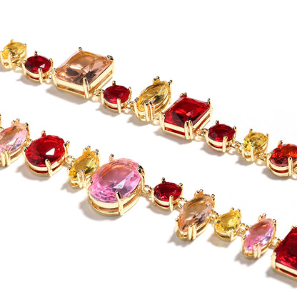 Crimson Sunset Gradient Multi-Cut Crystal Cascade Necklace