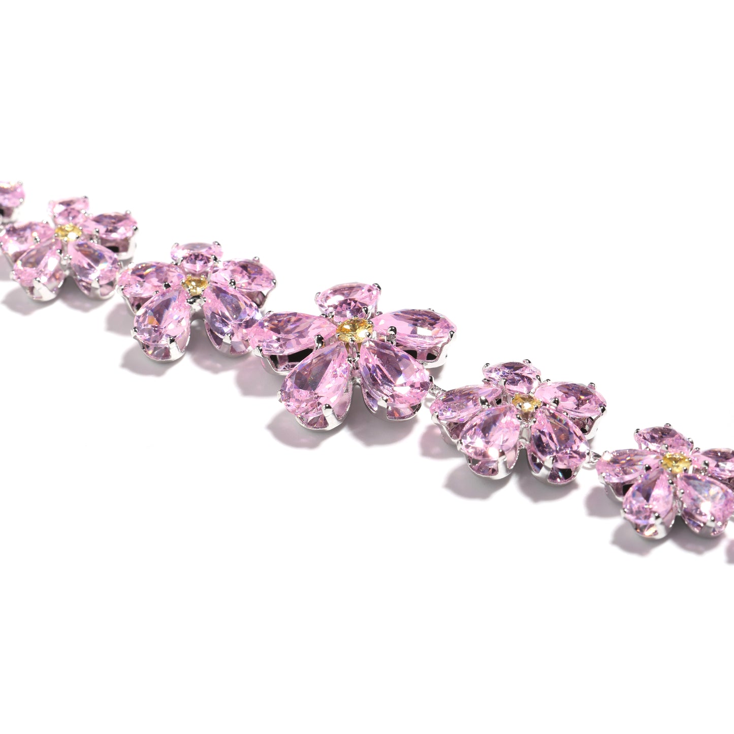 Blossom Cascade Graduated Pink Diamond Flower Necklace