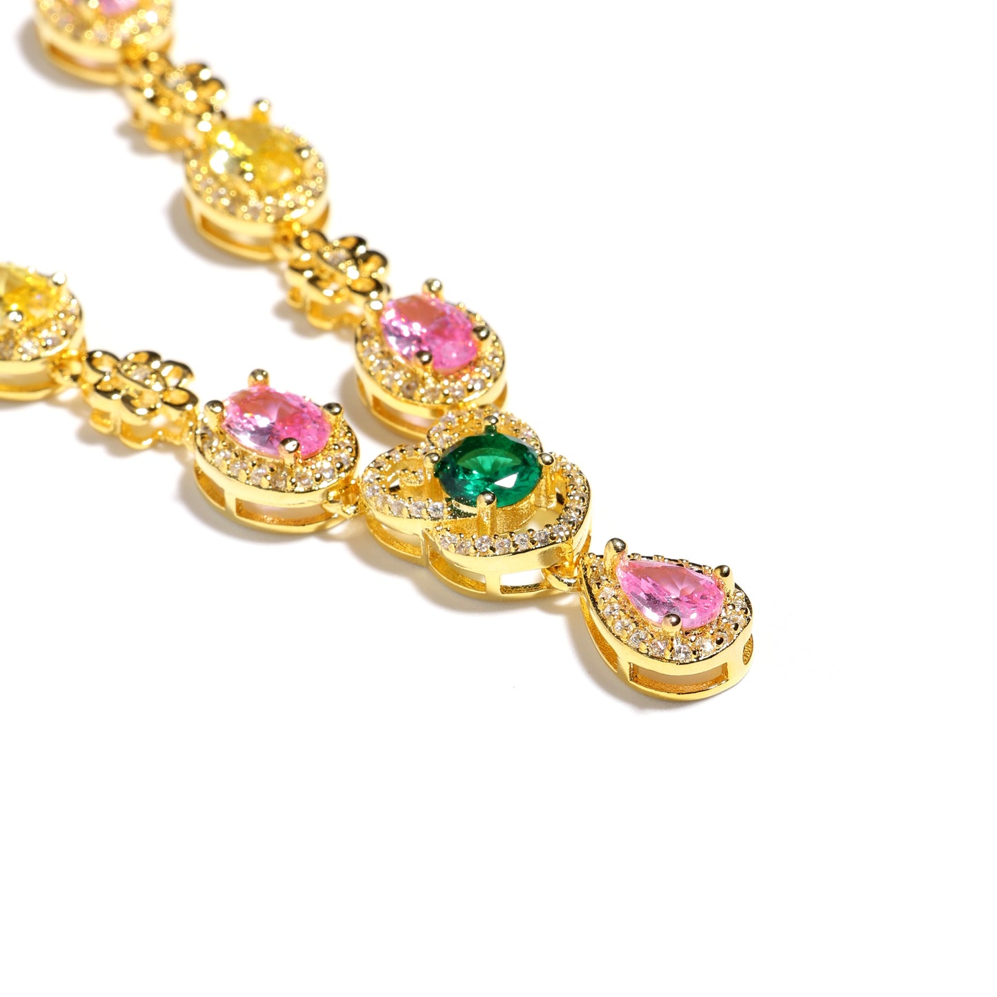 Delicate Tri-Color Gemstone Drop Necklace