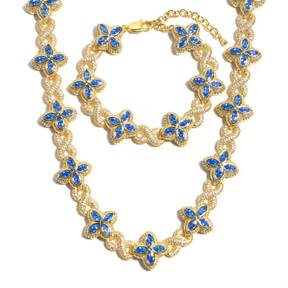 Multicolor Four-Leaf Clover Lucky Charm Gemstone Necklace