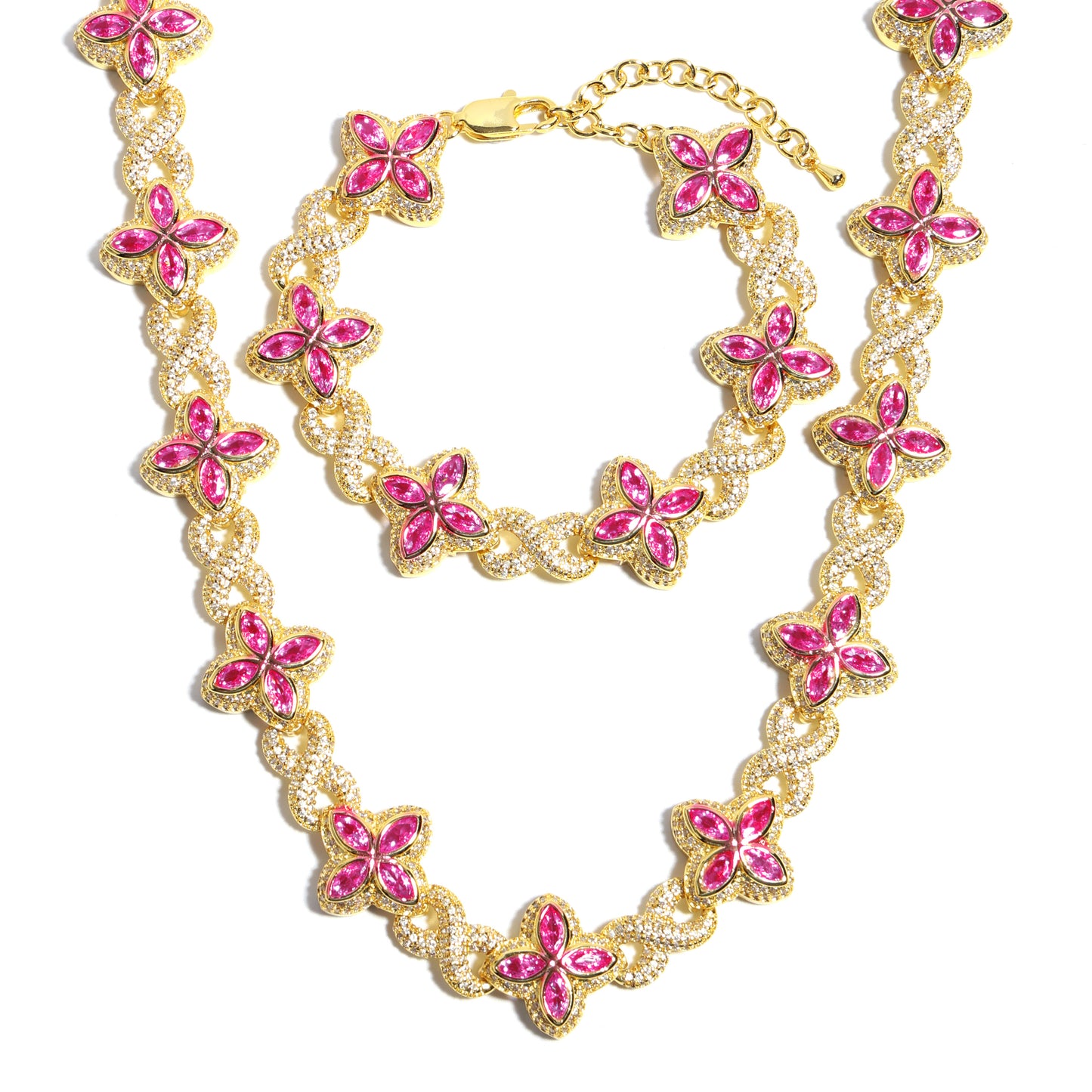 Multicolor Four-Leaf Clover Lucky Charm Gemstone Necklace