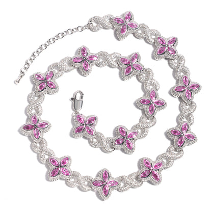 Multicolor Four-Leaf Clover Lucky Charm Gemstone Necklace