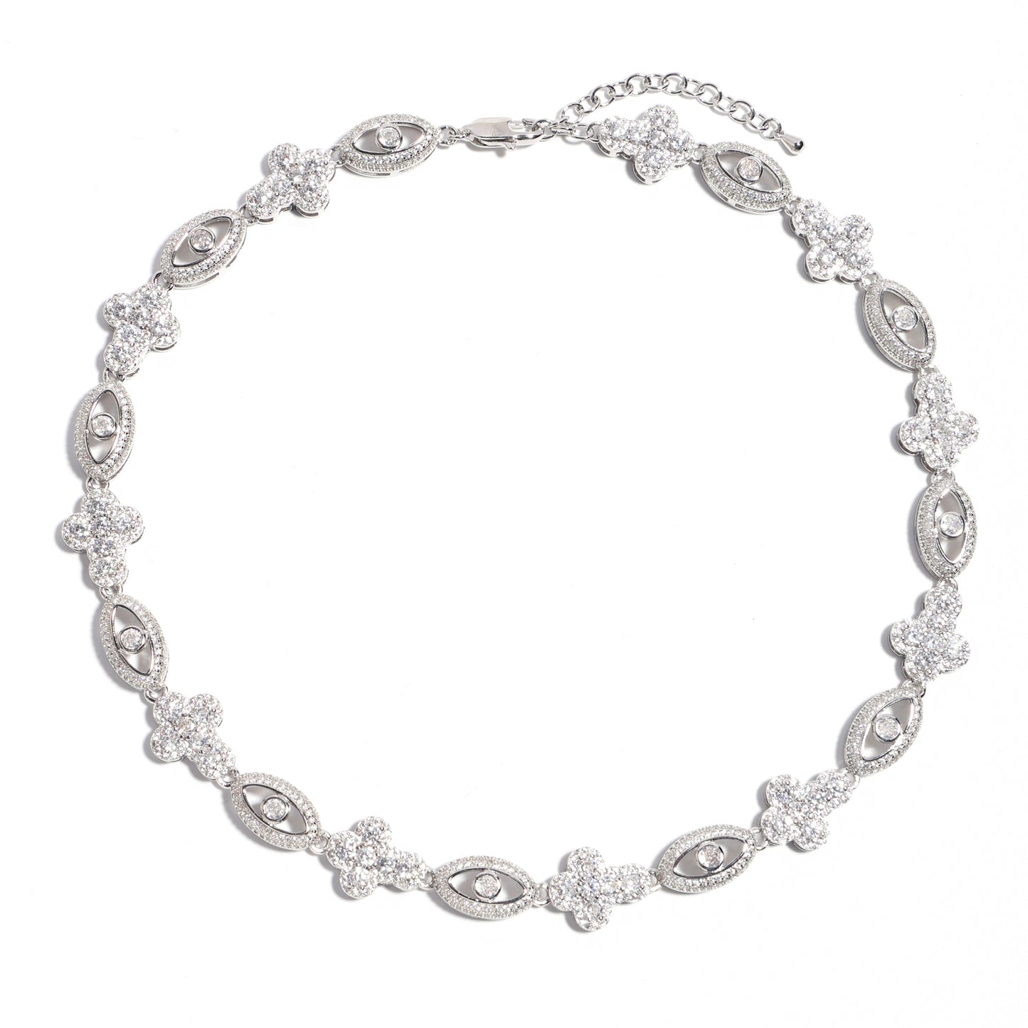 Sparkling Evil Eye & Cross Gemstone Necklace