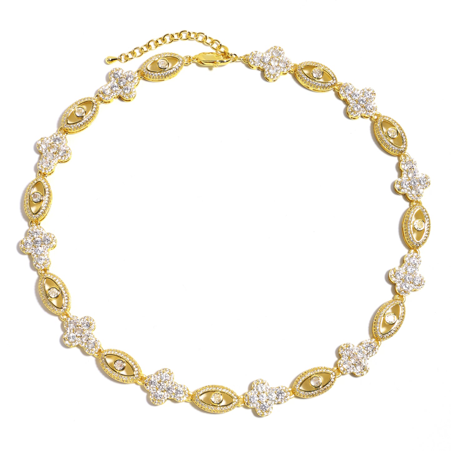 Sparkling Evil Eye & Cross Gemstone Necklace