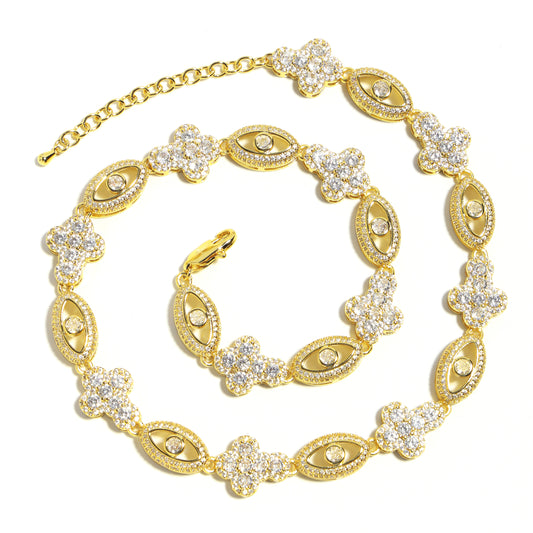 Sparkling Evil Eye & Cross Gemstone Necklace