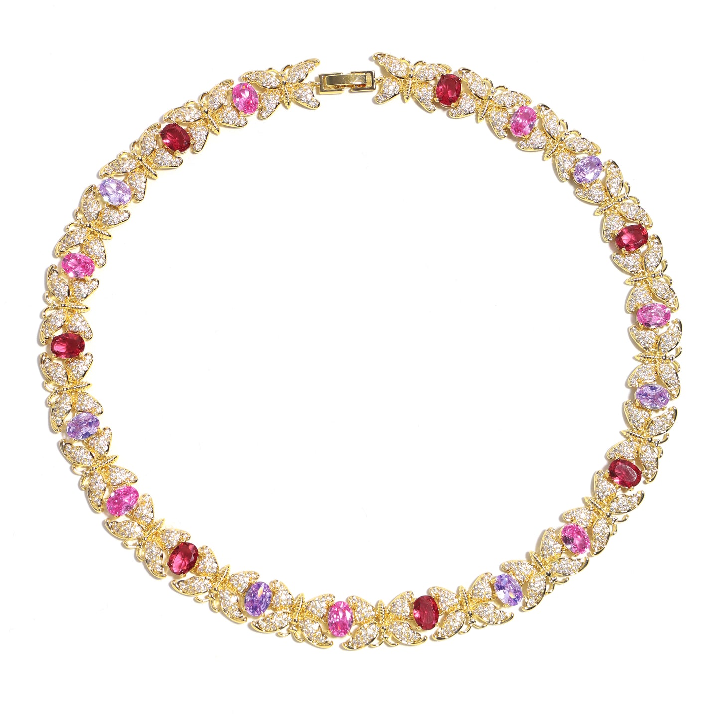 Golden Butterfly Multi-Gemstone Fantasy Necklace