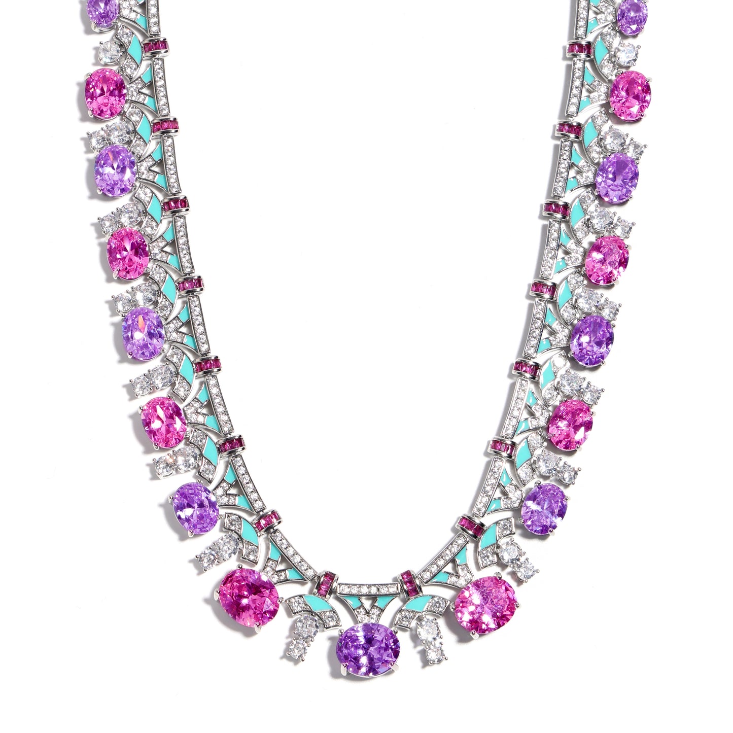 Baroque Bloom: Oval Amethyst & Pink Topaz Statement Necklace