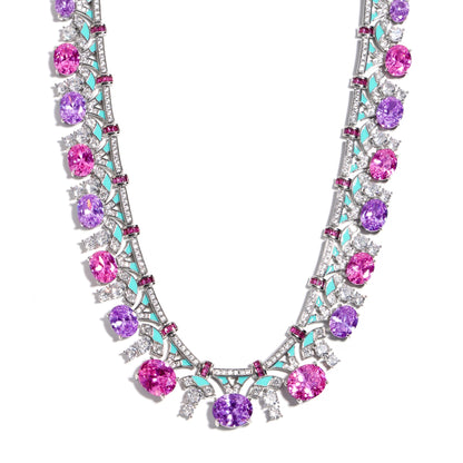 Baroque Bloom: Oval Amethyst & Pink Topaz Statement Necklace