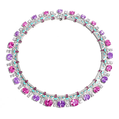 Baroque Bloom: Oval Amethyst & Pink Topaz Statement Necklace
