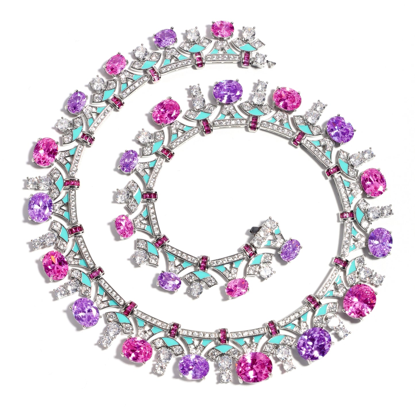 Baroque Bloom: Oval Amethyst & Pink Topaz Statement Necklace