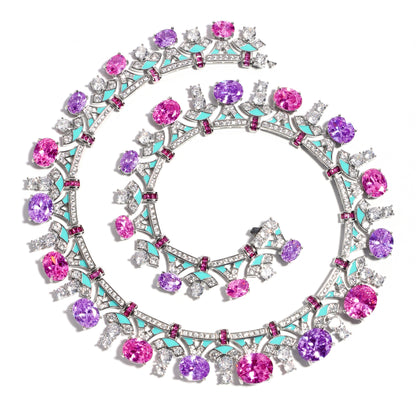Baroque Bloom: Oval Amethyst & Pink Topaz Statement Necklace