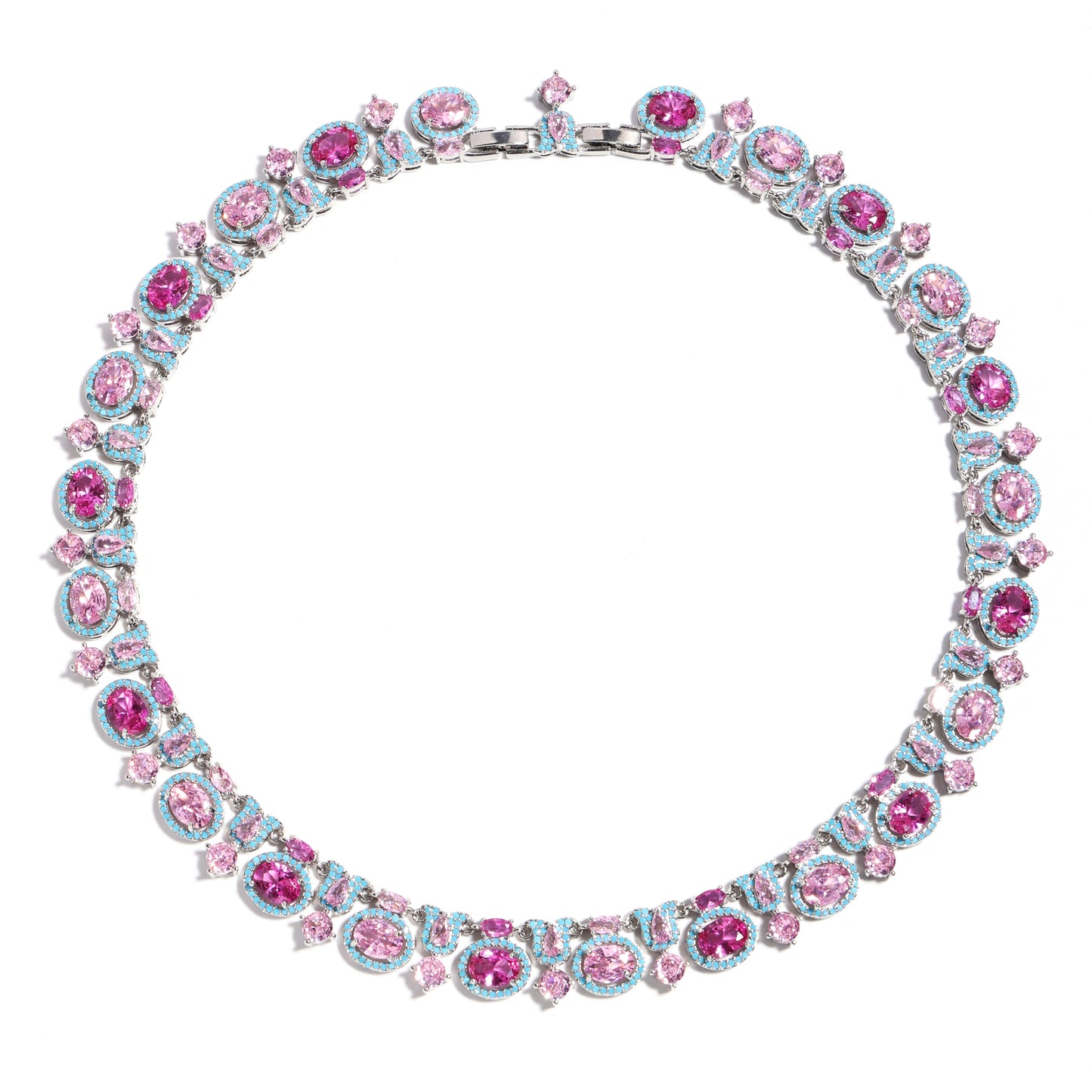 Misty Garden: Pink Blossom & Enamel Gem Necklace