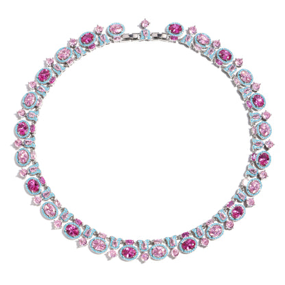 Misty Garden: Pink Blossom & Enamel Gem Necklace