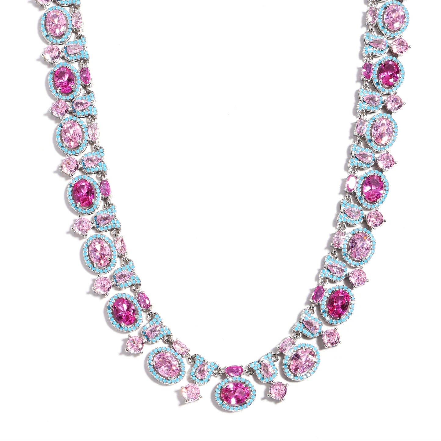 Misty Garden: Pink Blossom & Enamel Gem Necklace