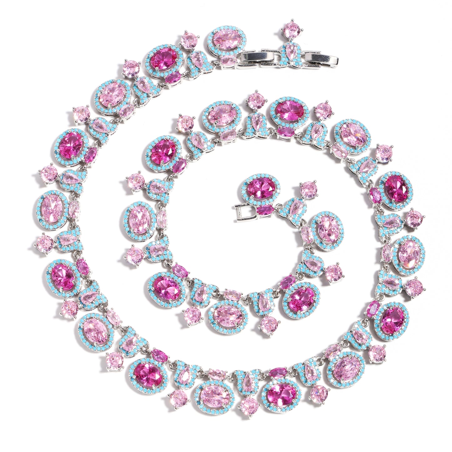 Misty Garden: Pink Blossom & Enamel Gem Necklace